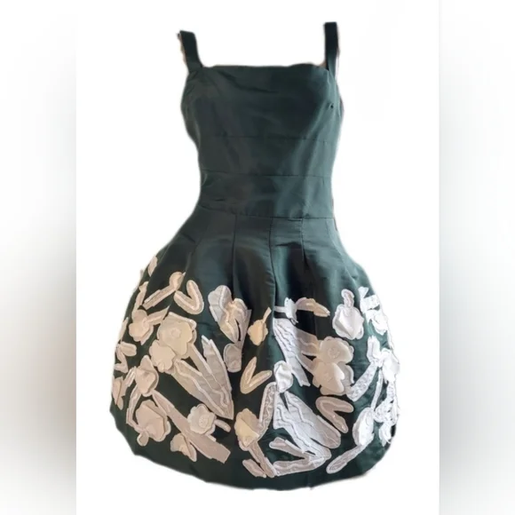 ❤️BUY2️⃣GET1️⃣🆓 $6,740 NEW OSCAR DE LA RENTA GREEN WHT SILK FLORAL DRESS 8 - Picture 3 of 15